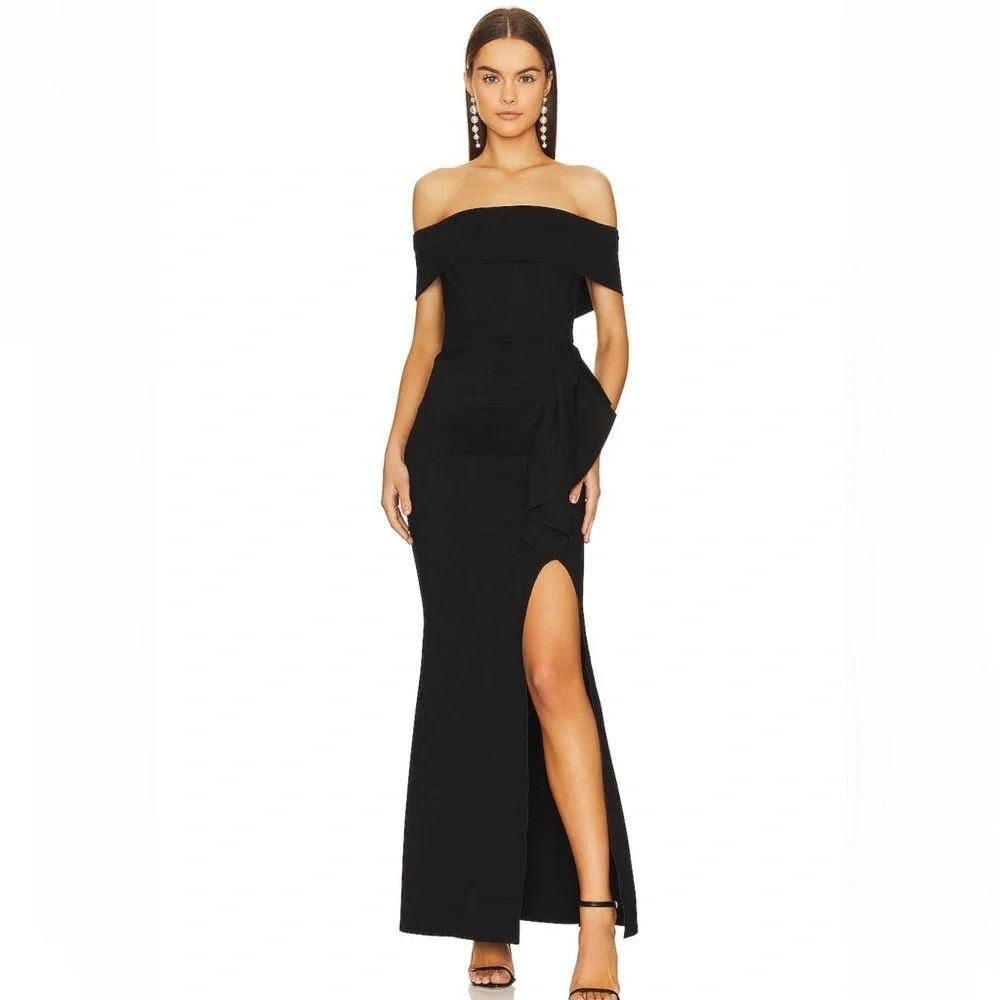 ELLIATT Dress Womens XL Black Sakura Gown Strapless Ruffle Sheath Maxi Formal